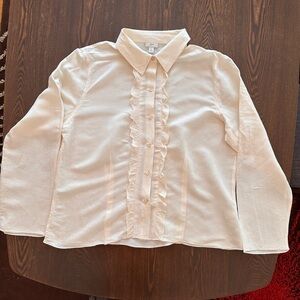 J Jill Women's Cream Button Down long sleeve ruffle dress shirt size L